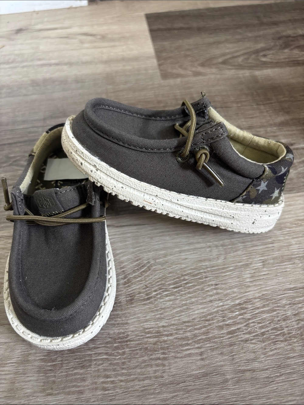 Hey Dude Kids Dark Brown Canvas Slip-On Sneakers with Star Heel